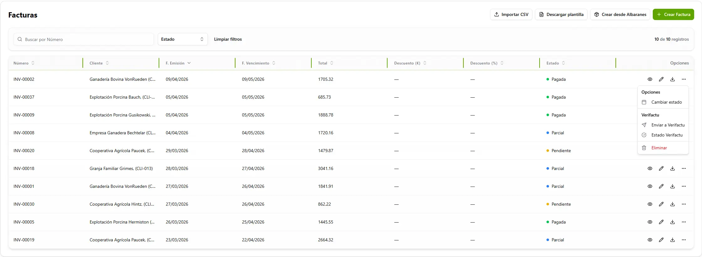Captura del módulo de facturación en AgroTraz